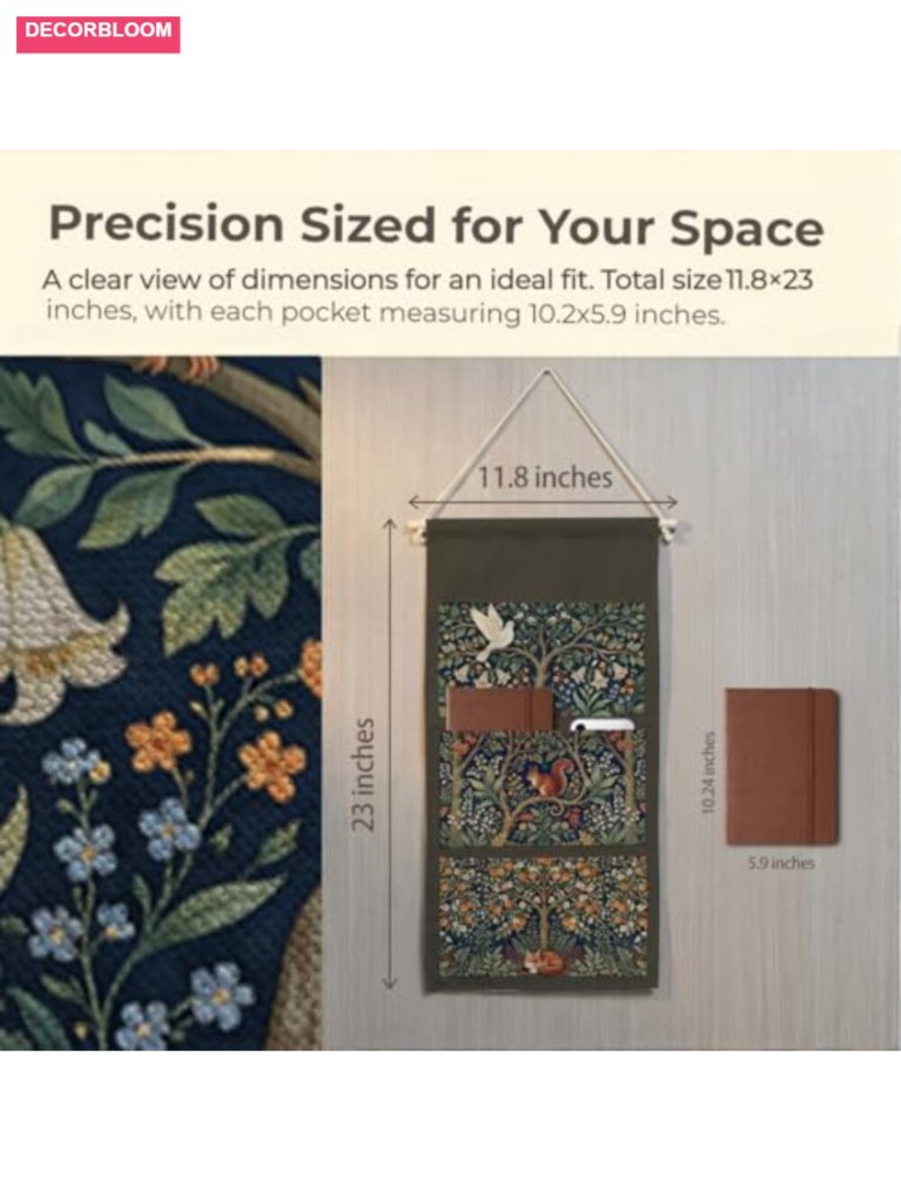Canvas Wall Hanging Organizer with Pockets Woodland Animals Door Closet Storage - Picture 2 of 5